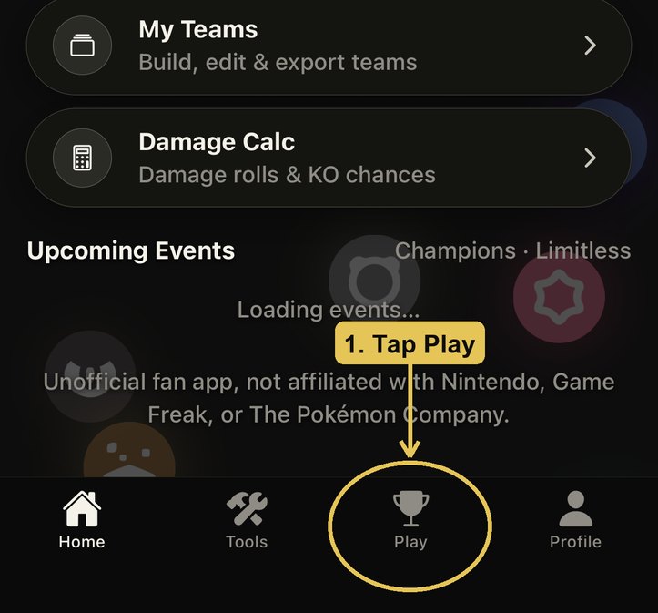 The TopCut VGC app with the Play tab circled at the bottom of the screen